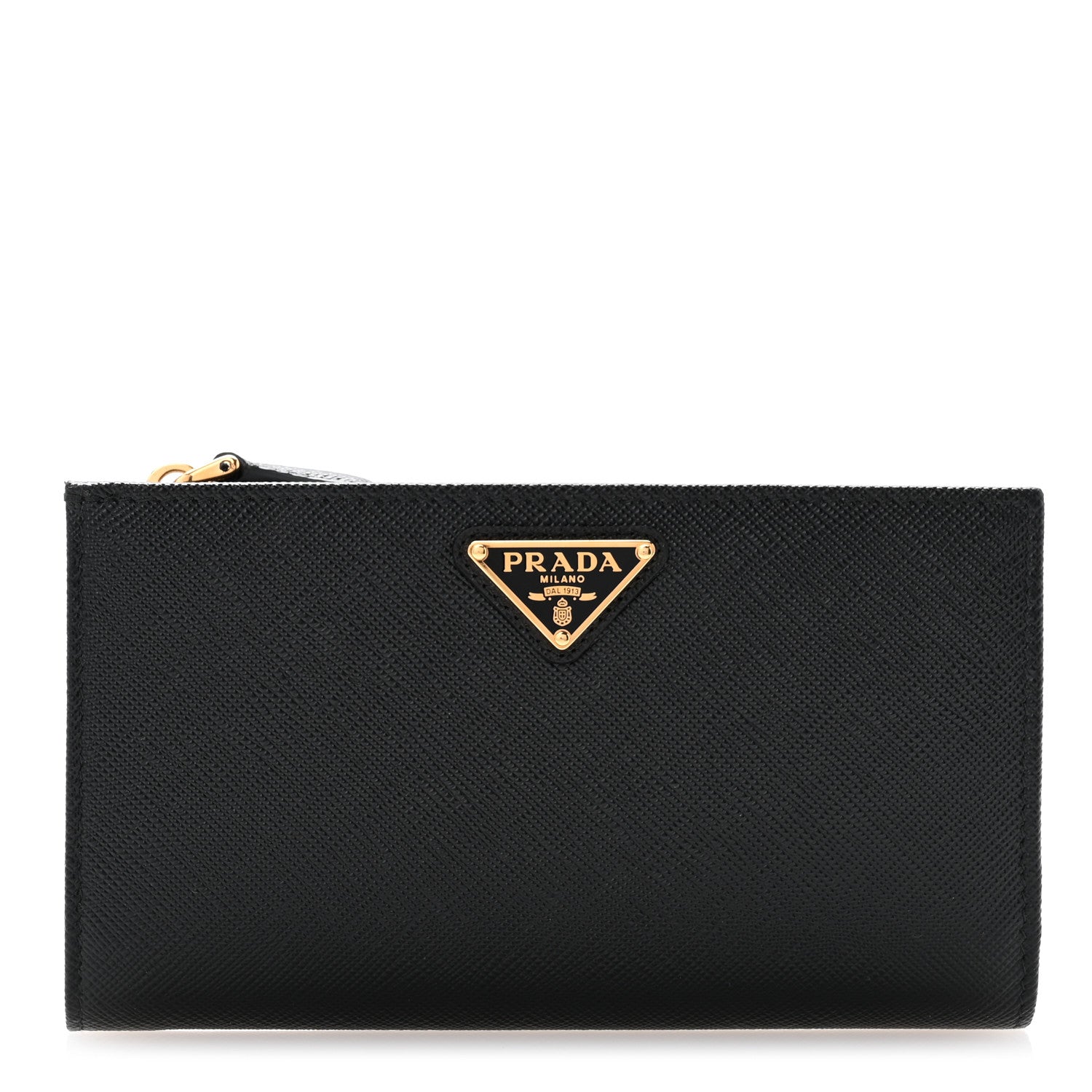 Prada Saffiano Triangle Continental Zip Wallet Black 1 of 7