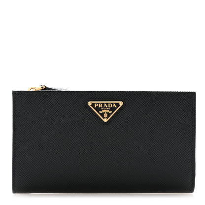 Prada Saffiano Triangle Continental Zip Wallet Black 1 of 7