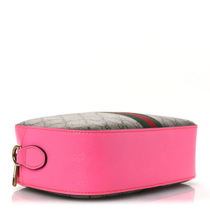 Gucci GG Supreme Monogram Textured Dollar Calfskin Web Ophidia Small Crossbody Bag Beige Ebony Fuchsia 9 of 10