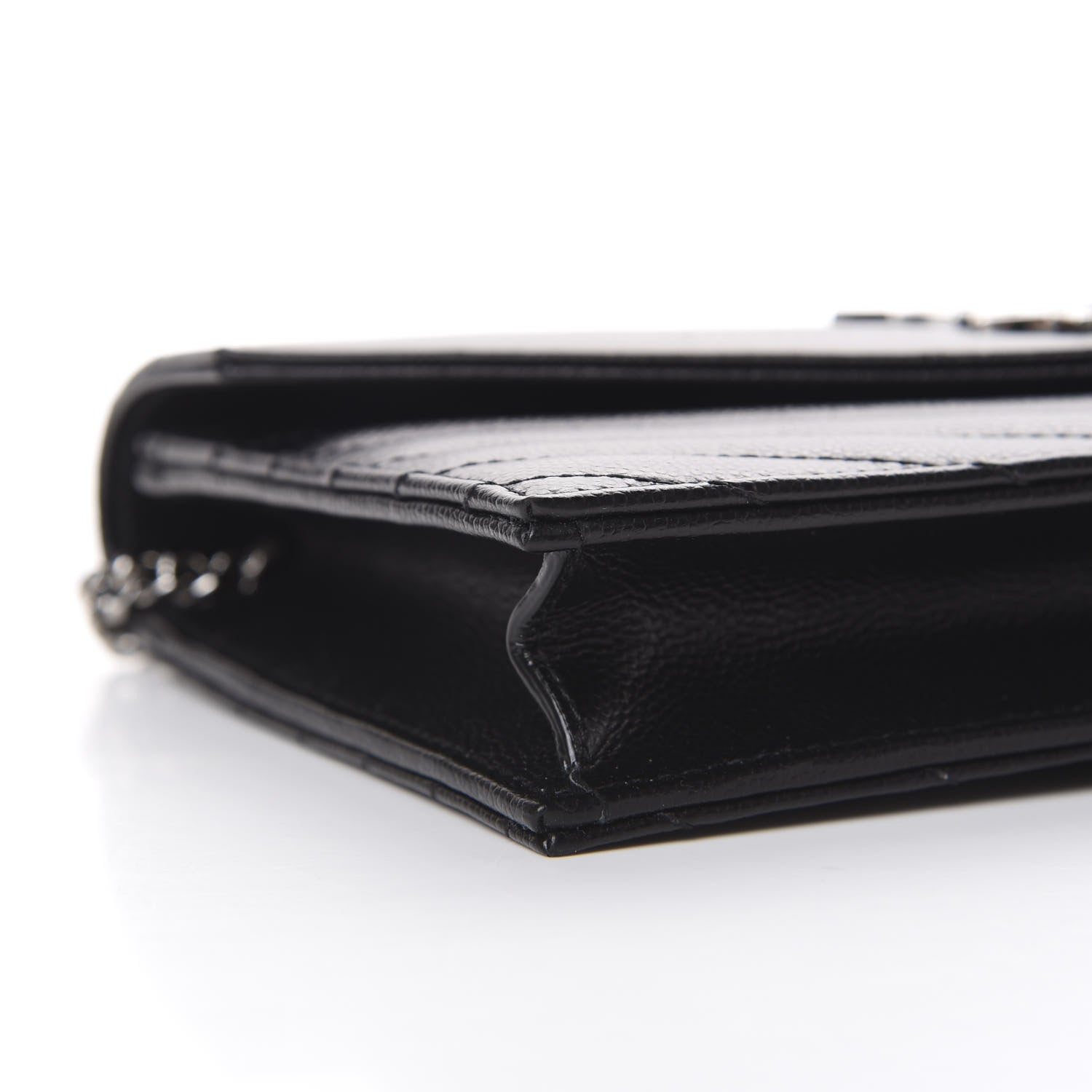 Saint Laurent Grain De Poudre Matelasse Chevron Monogram Envelope Chain Wallet Black 5 of 10