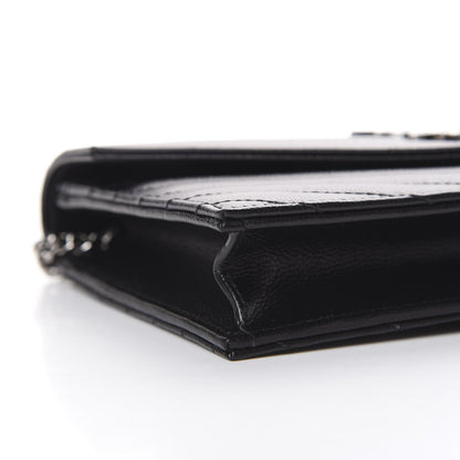 Saint Laurent Grain De Poudre Matelasse Chevron Monogram Envelope Chain Wallet Black 5 of 10