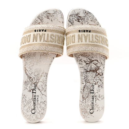 Christian Dior Canvas Lurex Jardin d'Hiver Embroidered Dway Flat Slide Sandals 39 White Palladium 2 of 9