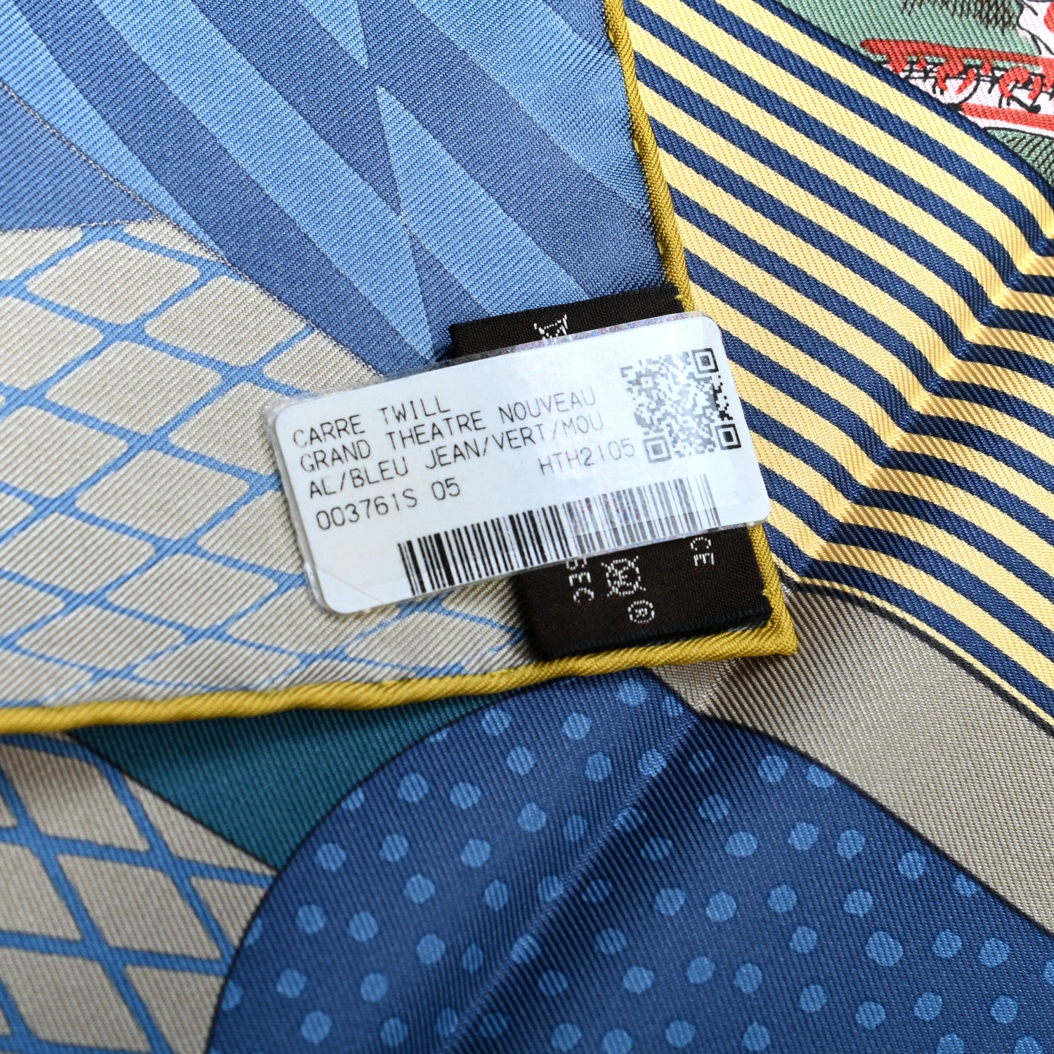 Hermes Silk Twill Grande Theatre Nouveau Scarf 90 Bleu Jean Vert Moutarde 2 of 8