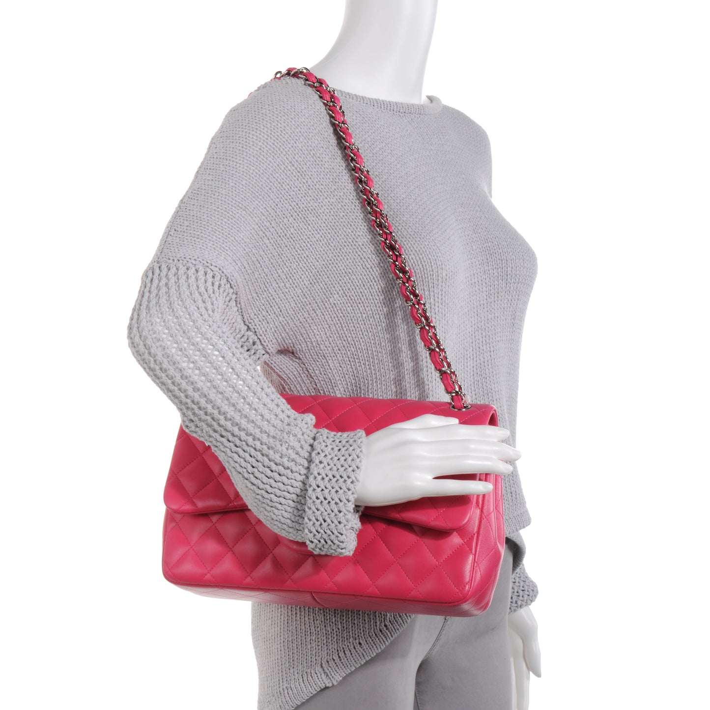 Lambskin Quilted Jumbo Double Flap Dark Pink