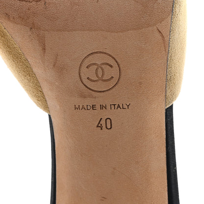 Chanel Suede Grosgrain Cap Toe CC Mules 40 Beige Black 7 of 9