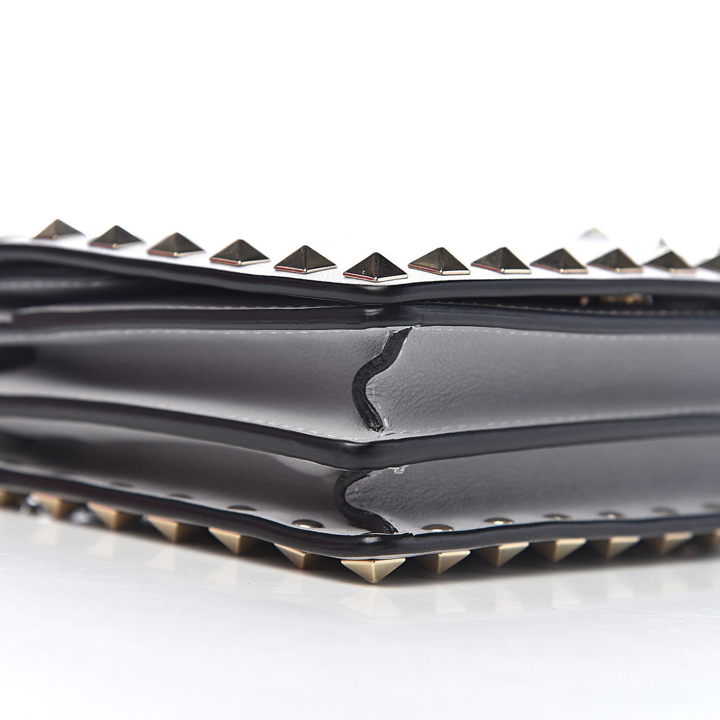 Calfskin Rockstud Wallet on Chain Pastel Grey