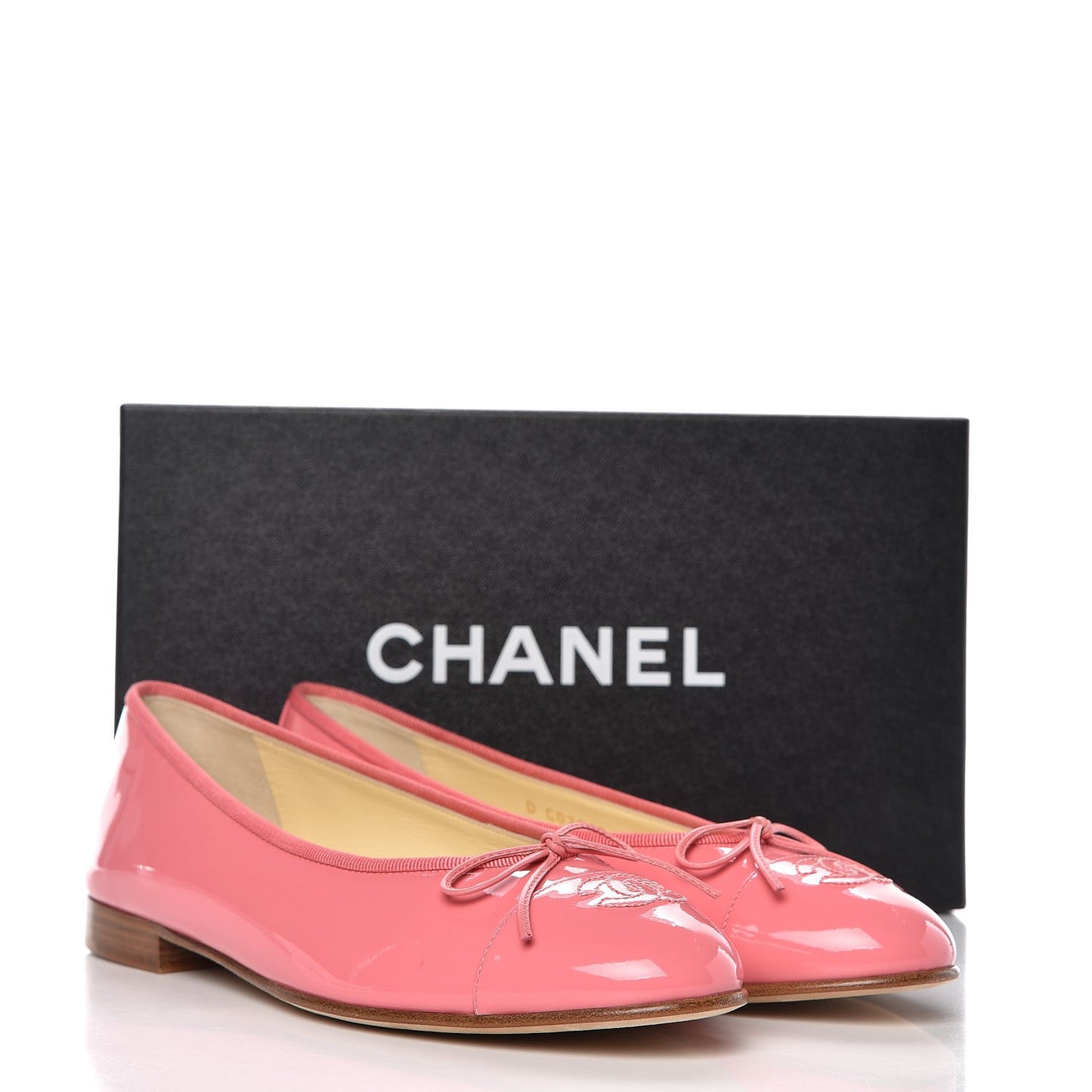 Patent Calfskin CC Cap Toe Ballerina Flats 39.5 Light Pink