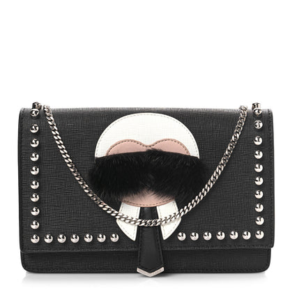 Fendi Vitello Elite Mink Fur Studded Karlito Tube Wallet on Chain Black 1 of 7