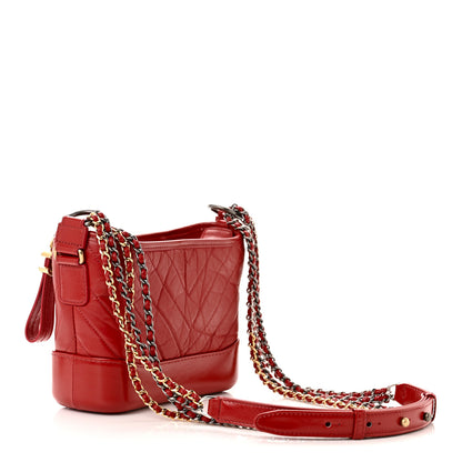 Chanel Aged Calfskin Chevron Quilted Small Gabrielle Hobo Red 3 of 10