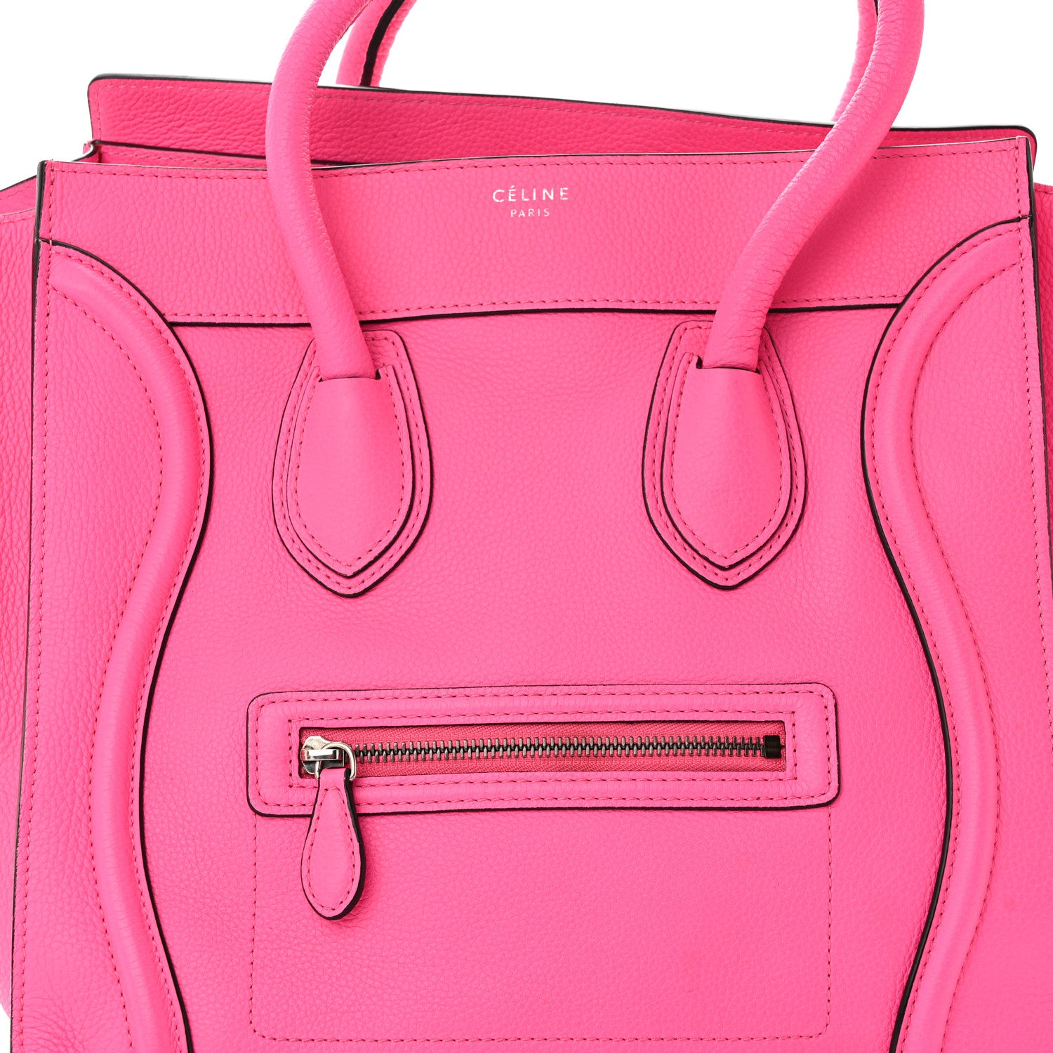 Celine Drummed Calfskin Mini Luggage Fluo Pink 7 of 10