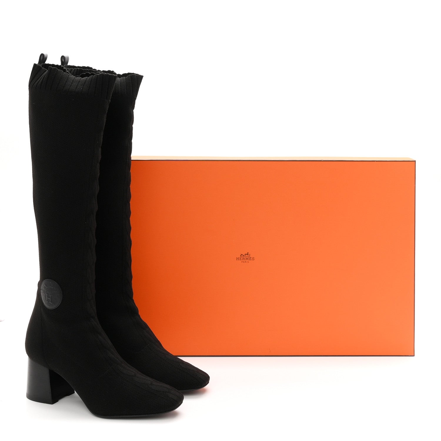 Hermes Knit Calfskin Fontaine 60 Boots 37 Black 9 of 9