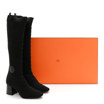 Hermes Knit Calfskin Fontaine 60 Boots 37 Black 9 of 9