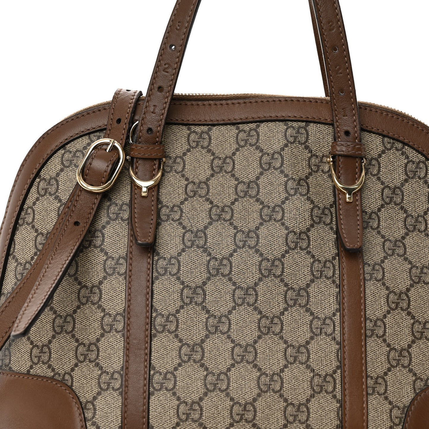 GG Supreme Monogram Margaux Calfskin Small Nice Top Handle Dome Bag Beige Ebony Acero