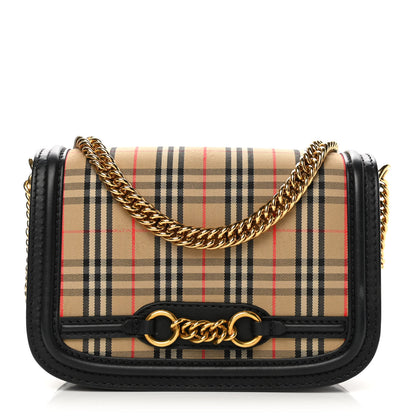 Burberry Smooth Calfskin 1983 Knight Check Link Shoulder Bag Black 1 of 14