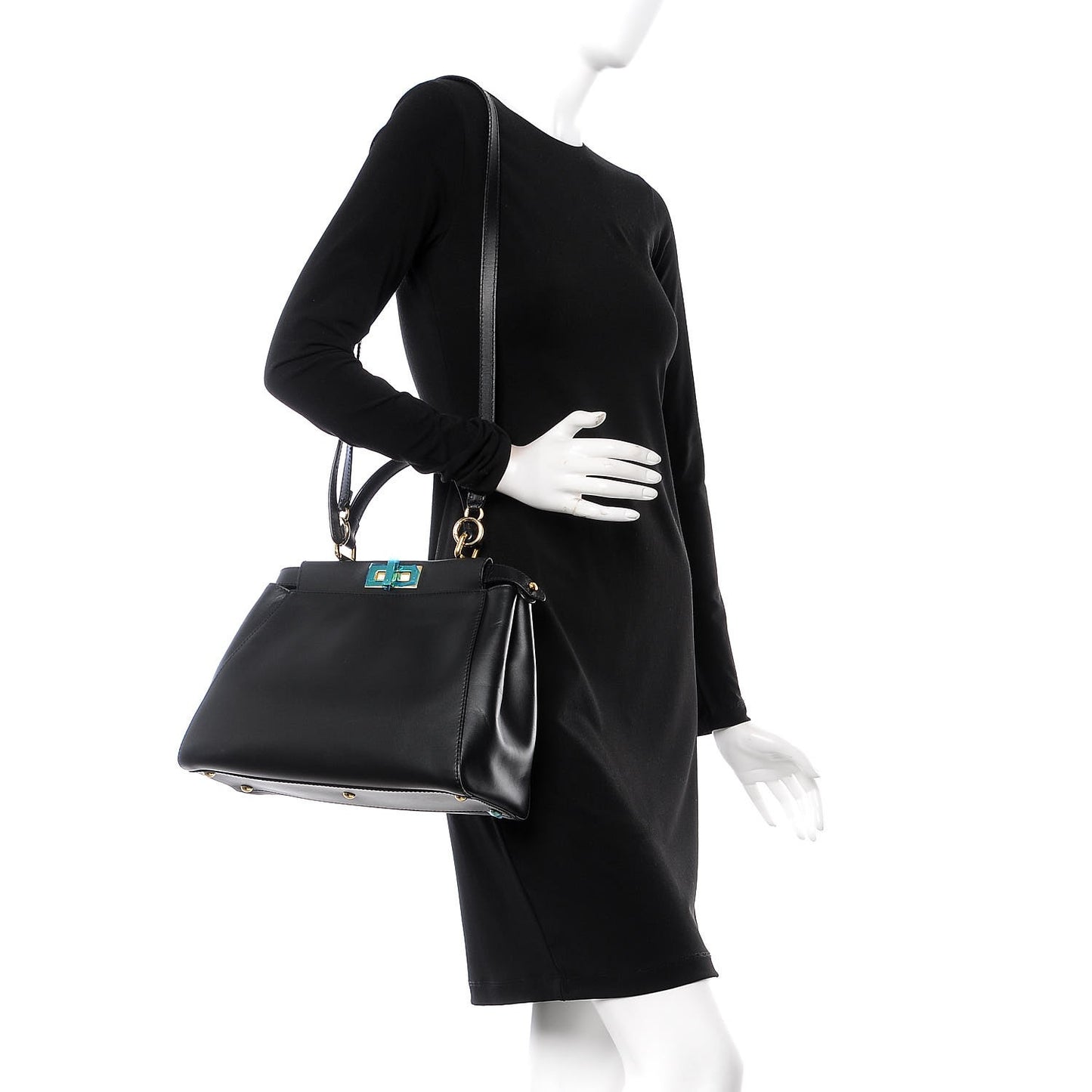 Vitello Morgan Shiny Nappa Medium Peekaboo Iconic Satchel Black Rosa Plaster