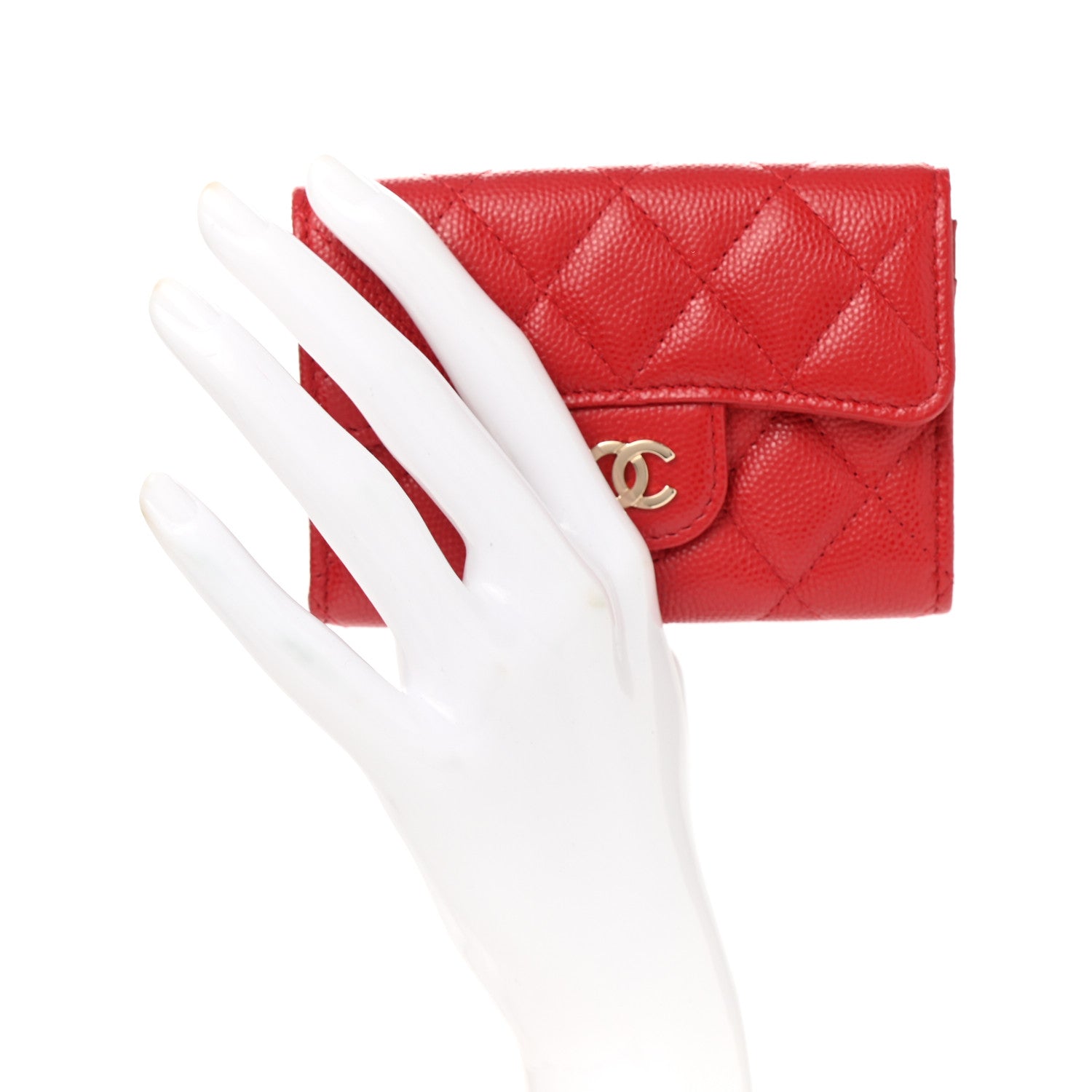 Chanel Caviar Quilted Flap Card Holder Wallet Red 2 of 9