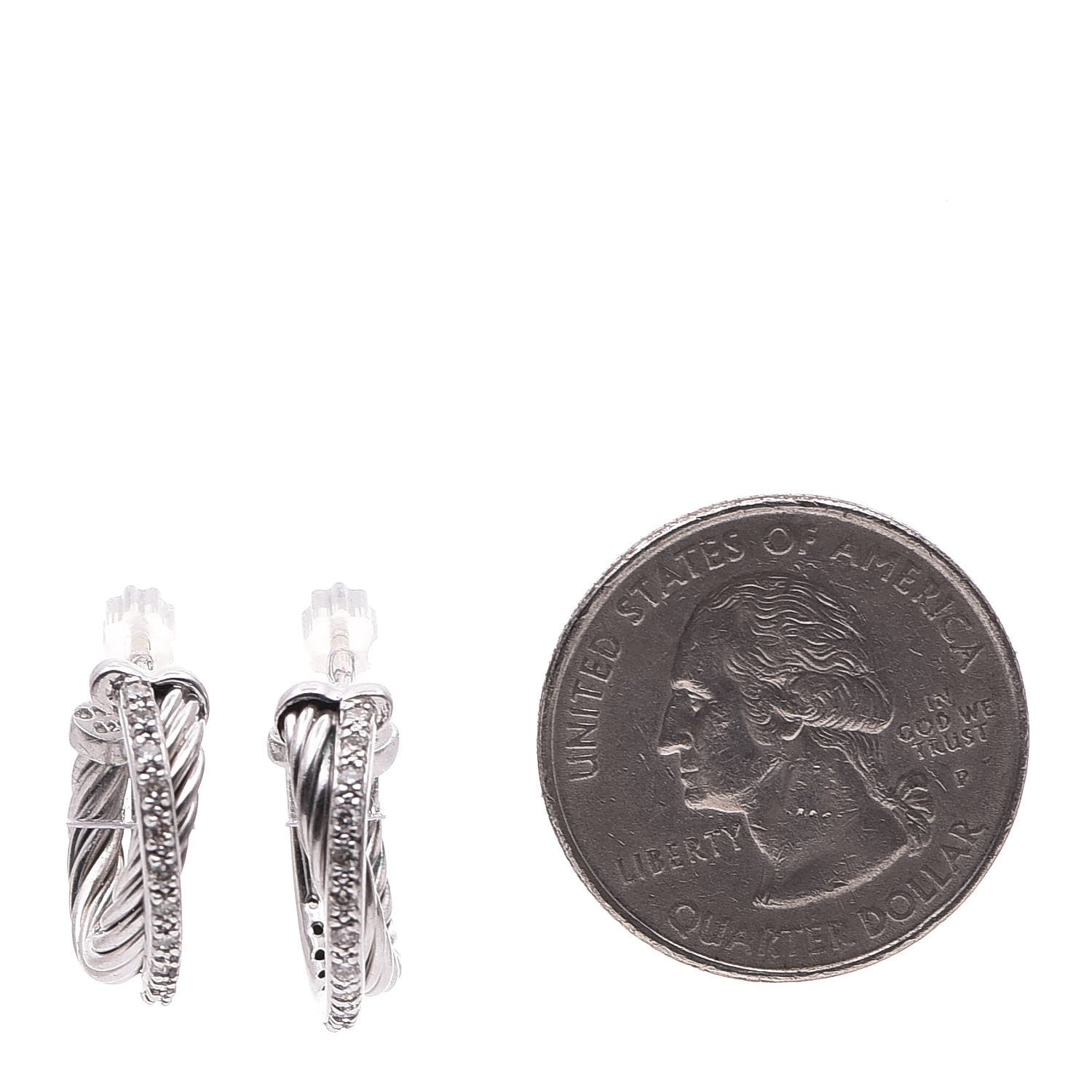 David Yurman Sterling Silver Diamond 18mm Small Crossover Hoop Earrings 2 of 8