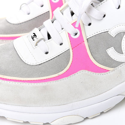 Chanel Suede Calfskin Lambskin Neoprene High Top CC Sneakers 39 White Grey Fluo Pink 8 of 11