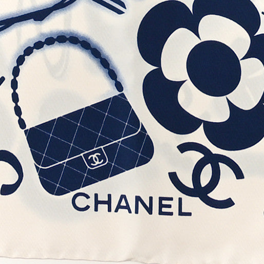 Silk CC Square Scarf Navy White