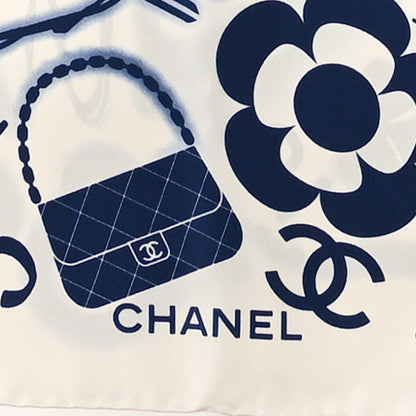 Chanel Silk CC Square Scarf Navy White 2 of 3