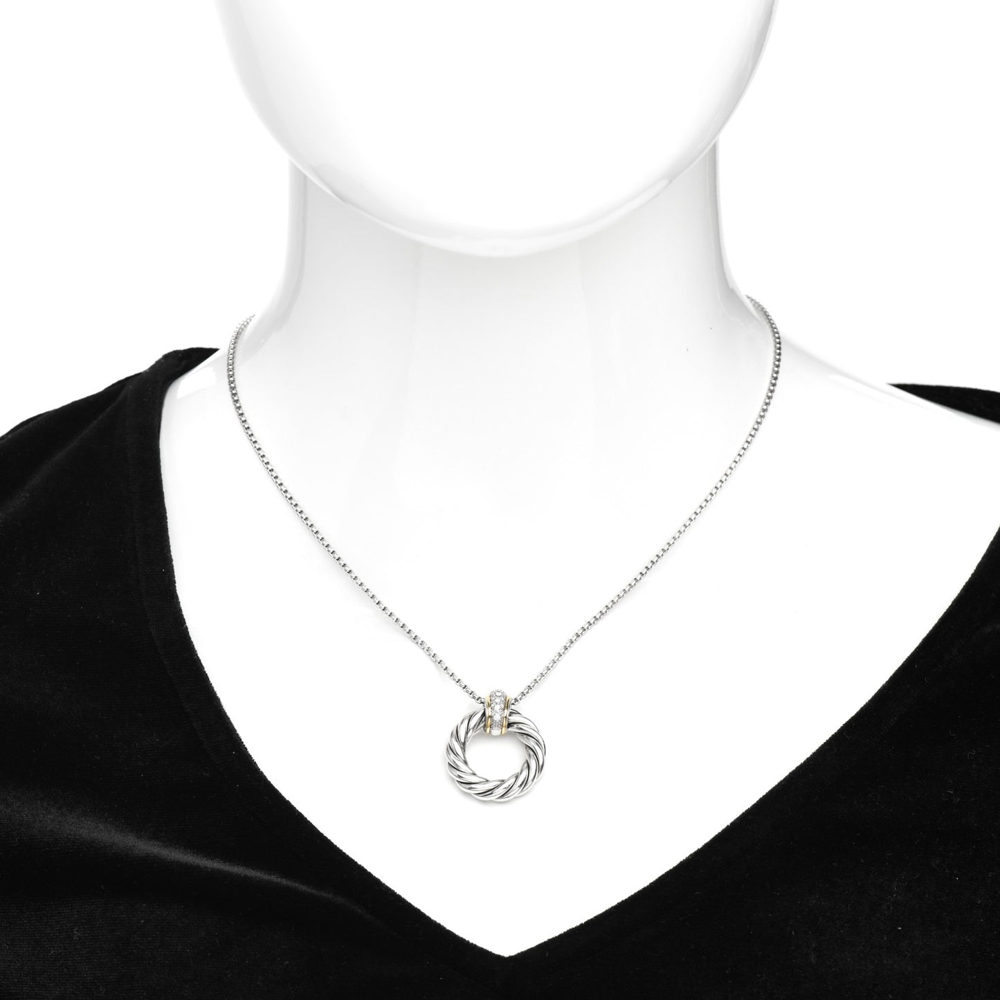 Sterling Silver 18K Yellow Gold Diamond Small Cable Classics Pendant Necklace