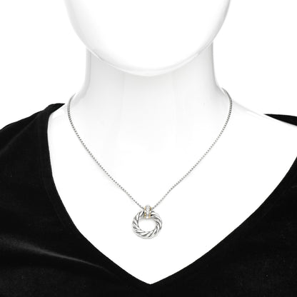 David Yurman Sterling Silver 18K Yellow Gold Diamond Small Cable Classics Pendant Necklace 2 of 4