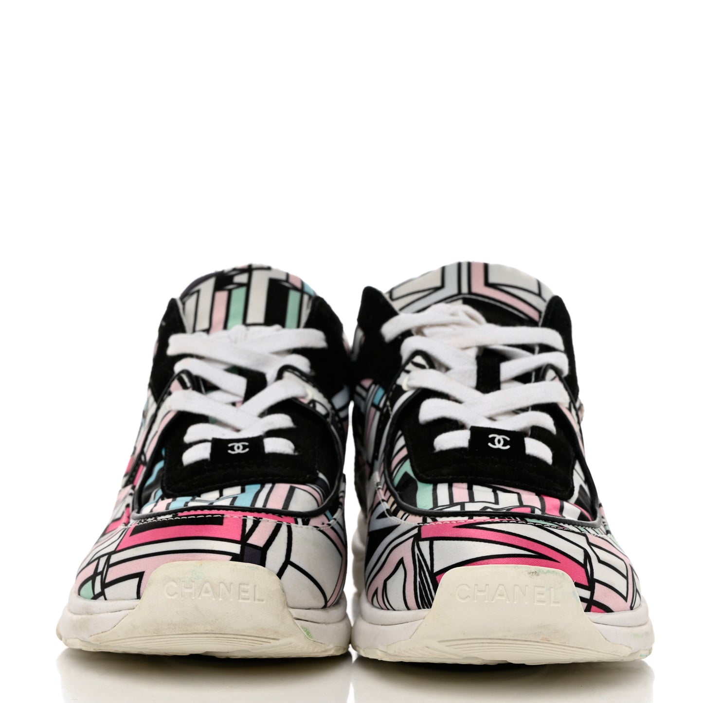Suede Calfskin Nylon Geometric Print CC Sneakers 40 White Multicolor