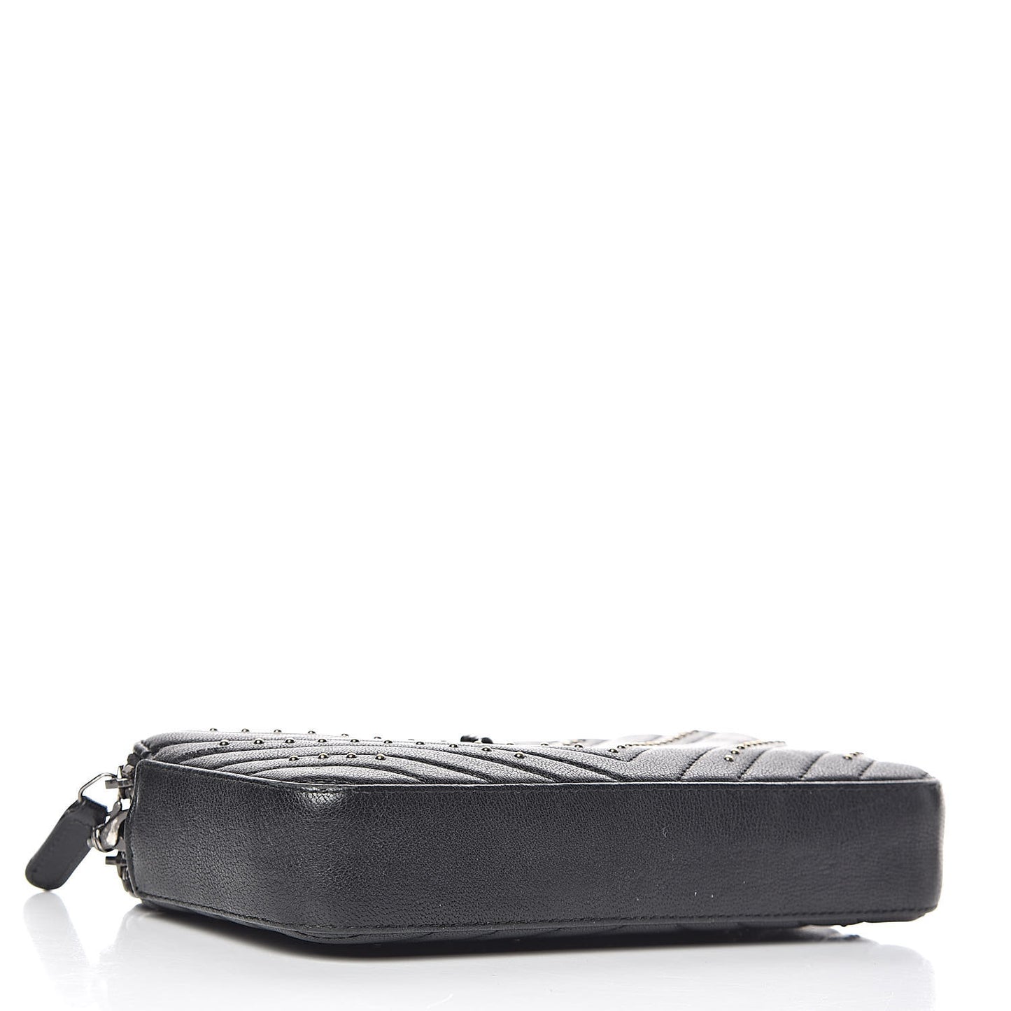 Sheepskin Chevron Quilted Studded Reissue Small Clutch With Chain Black