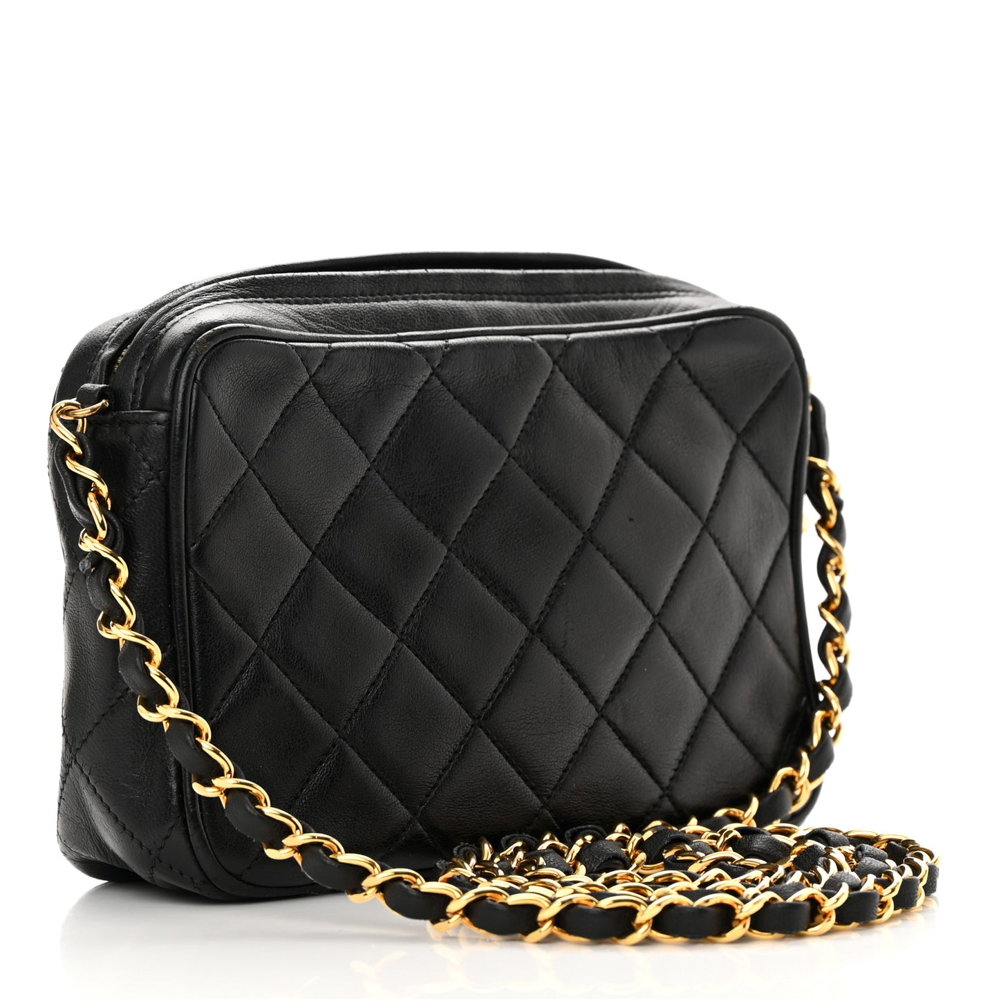 Lambskin Quilted Tassel Camera Case Black