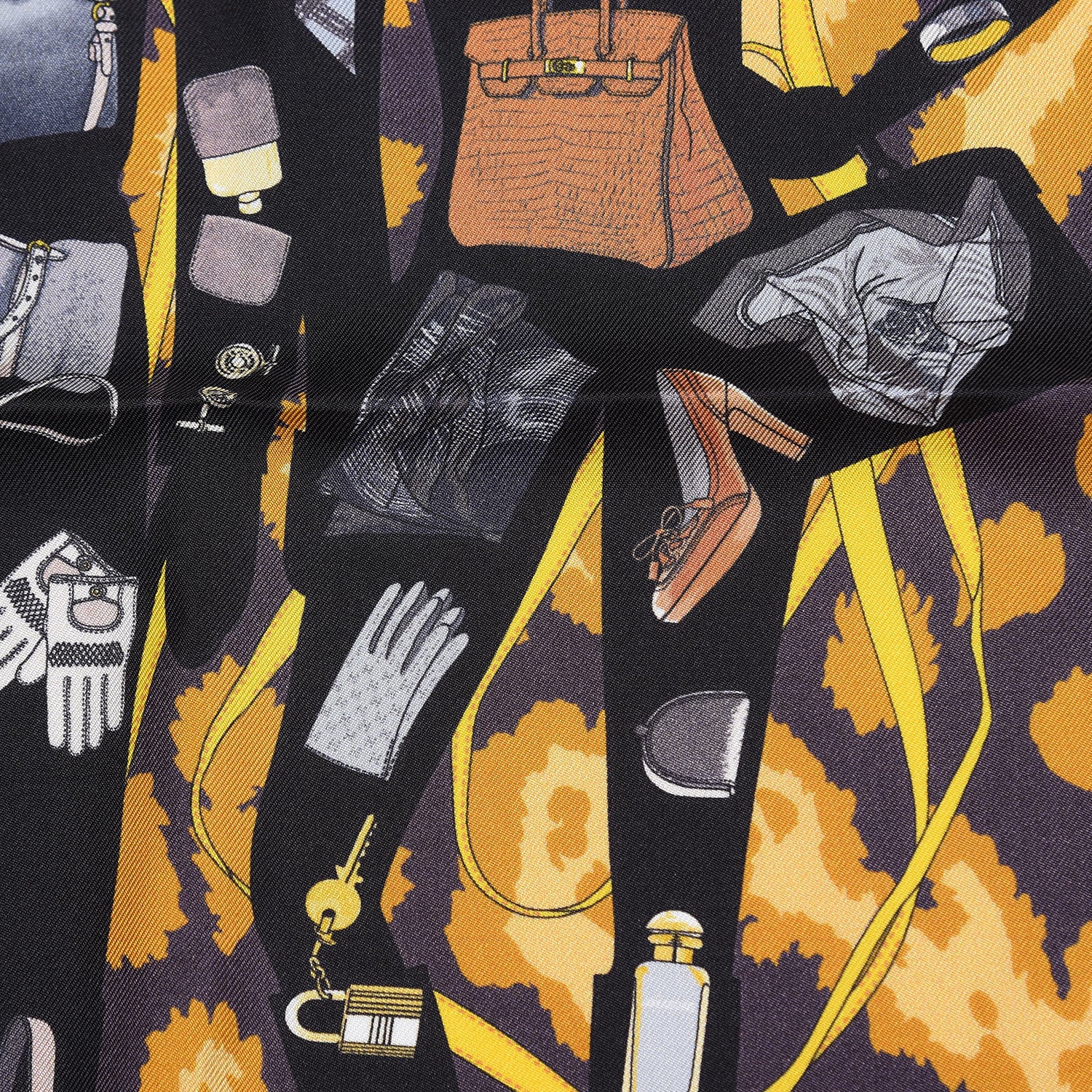 Hermes Silk Gavroche Monsieur et Madame Pocket Square Scarf Ebene Prune Or 4 of 7