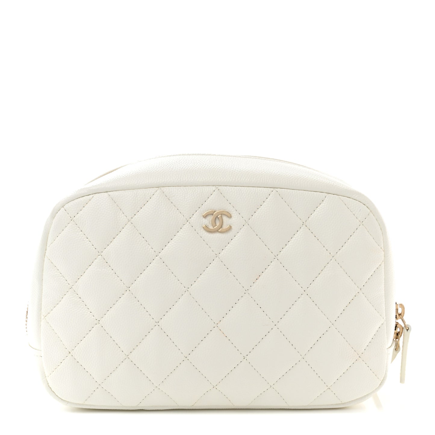 Caviar Quilted Medium Curvy Pouch Cosmetic Case White