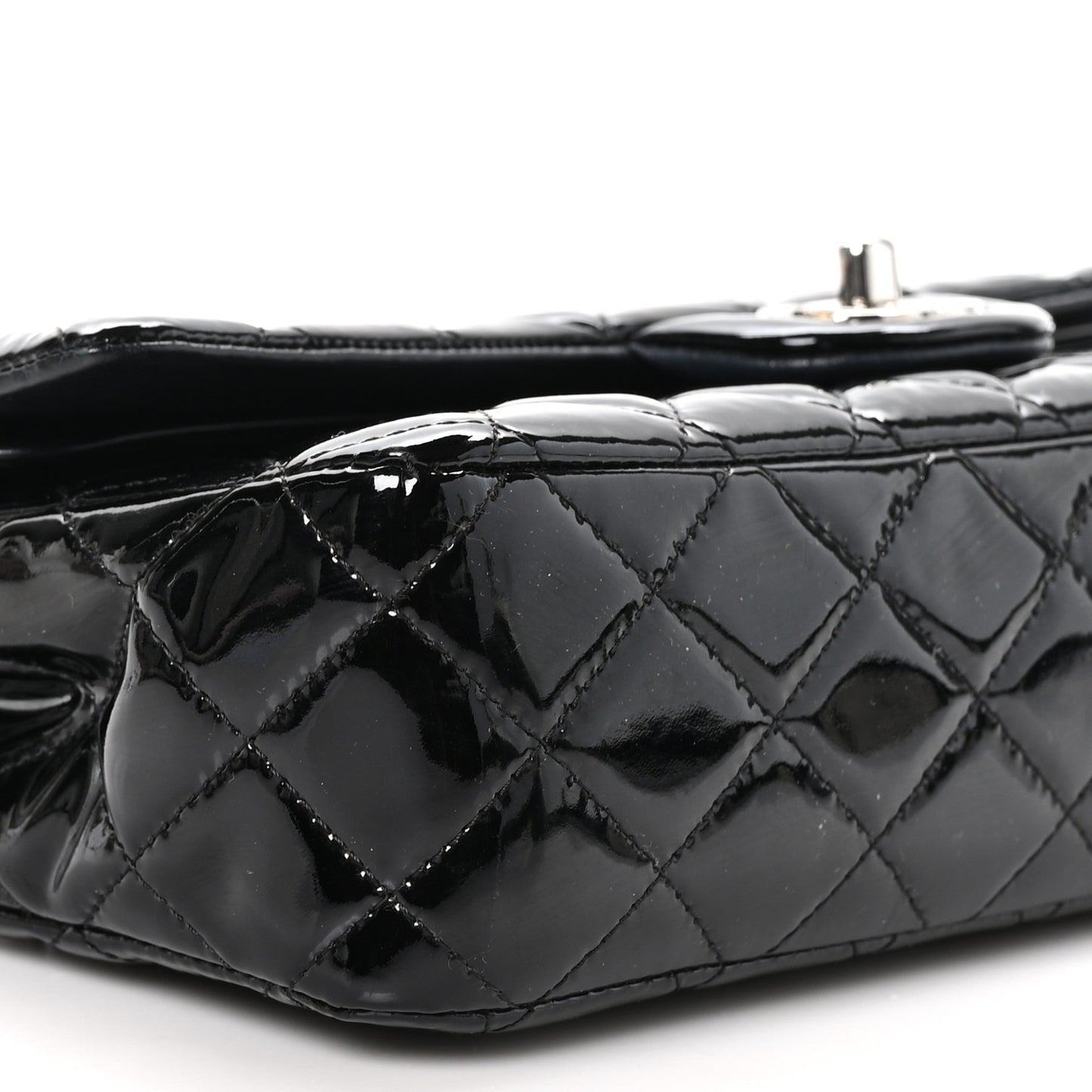 Patent Quilted Medium Double Flap Black