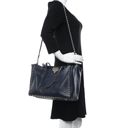 Valentino Garavani Vitello Medium Rockstud Tote Marine 2 of 16