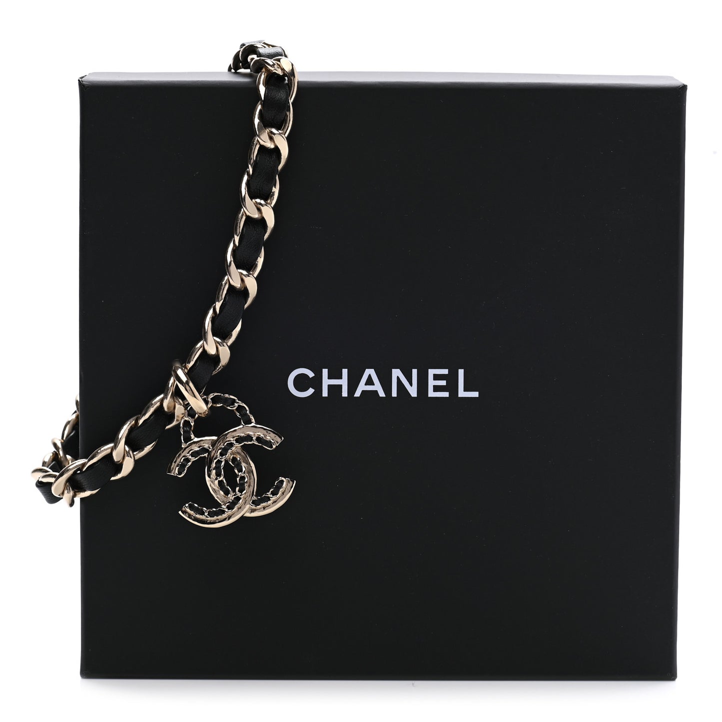 Metal Lambskin Chain CC Choker Necklace Black Gold