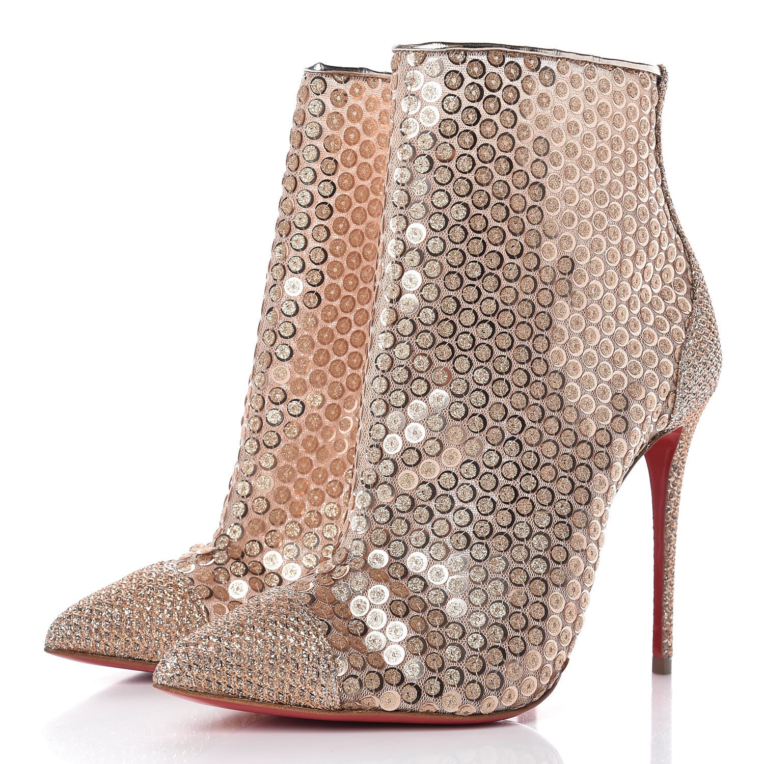 Christian Louboutin Glitter Diams Paillettes Gipsybootie 100 Ankle Boots 37 Nude 3 of 9