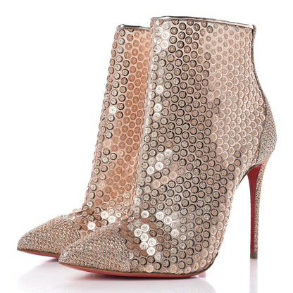 Christian Louboutin Glitter Diams Paillettes Gipsybootie 100 Ankle Boots 37 Nude 3 of 9