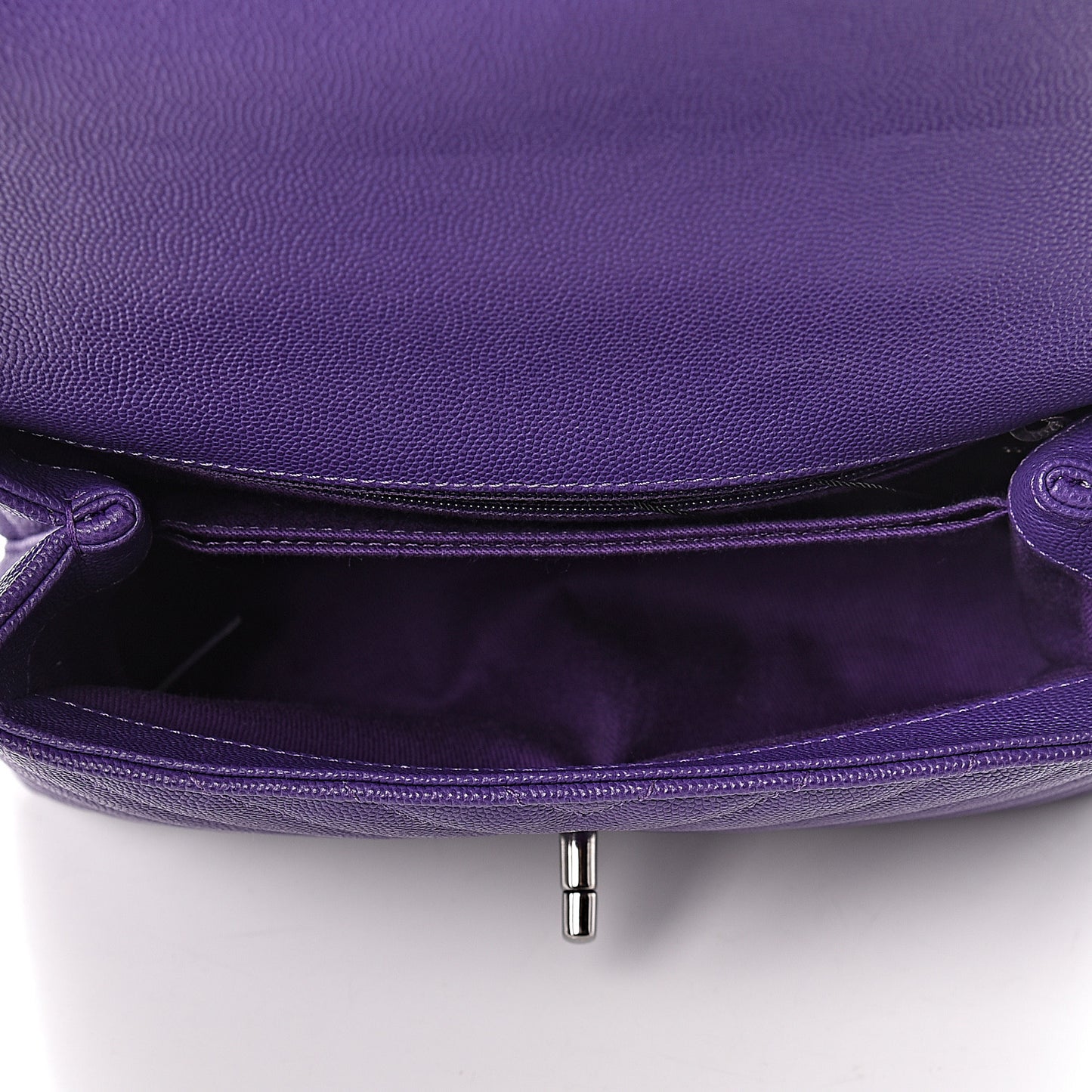 Caviar Chevron Quilted Mini Coco Handle Flap Purple