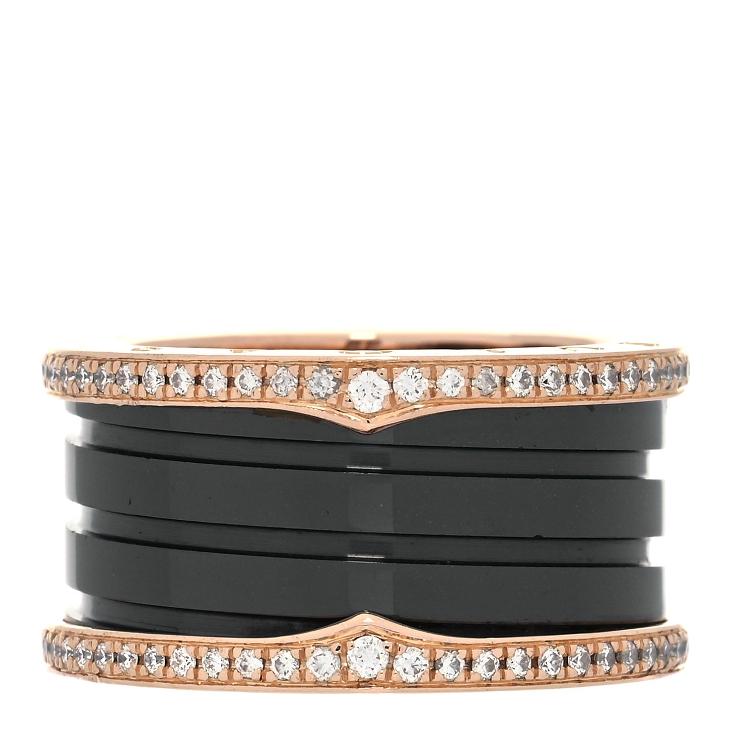 18K Rose Gold Black Ceramic Diamond B.Zero1 Four-Band Ring 55 7.25