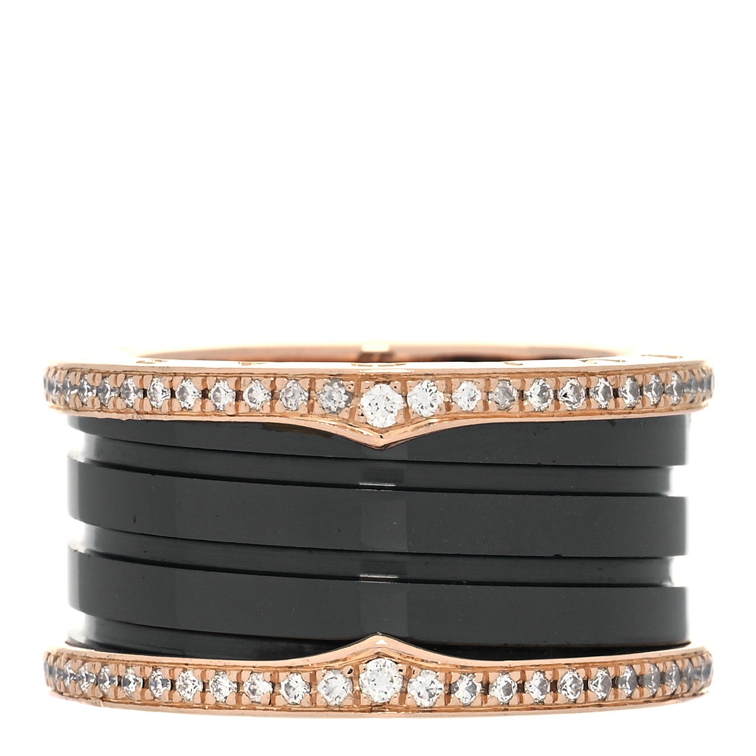 Bulgari 18K Rose Gold Black Ceramic Diamond B.Zero1 Four-Band Ring 55 7.25 1 of 6