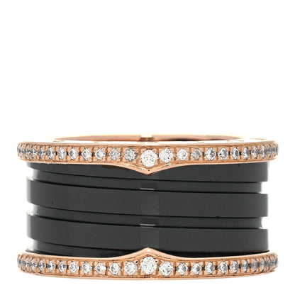 Bulgari 18K Rose Gold Black Ceramic Diamond B.Zero1 Four-Band Ring 55 7.25 1 of 6
