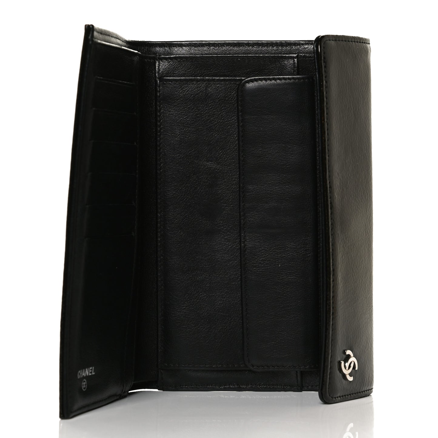 Patent Goatskin Large Flap Wallet Dark Brown