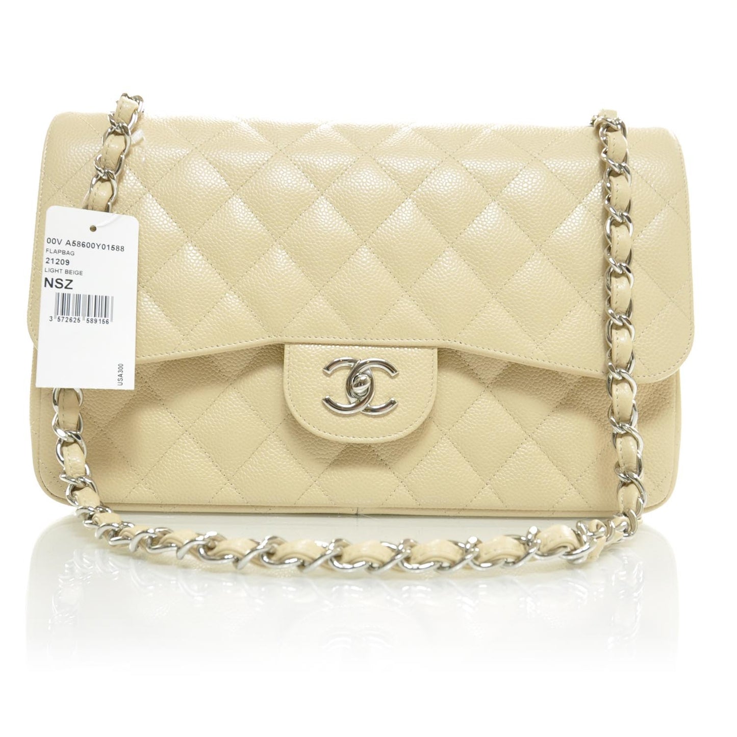Caviar Jumbo Double Flap Beige Clair