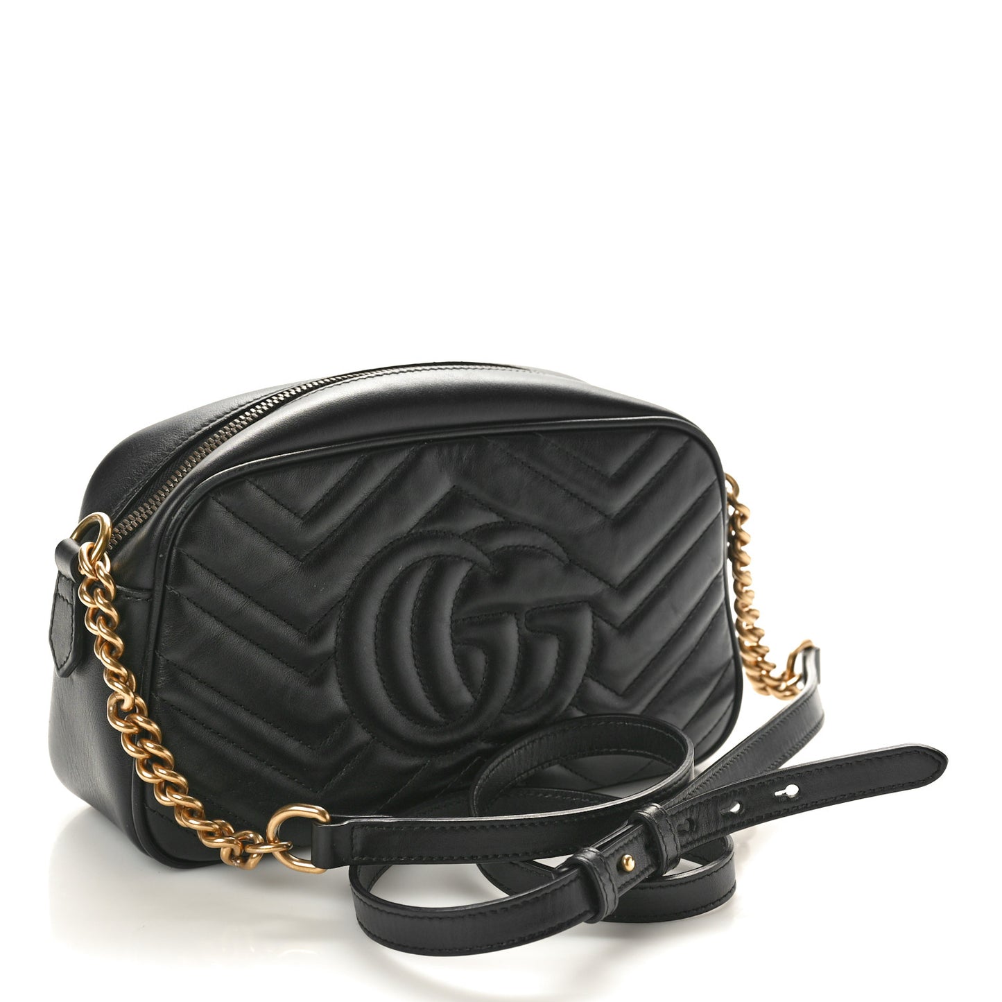 Calfskin Matelasse Small GG Marmont Chain Shoulder Bag Black