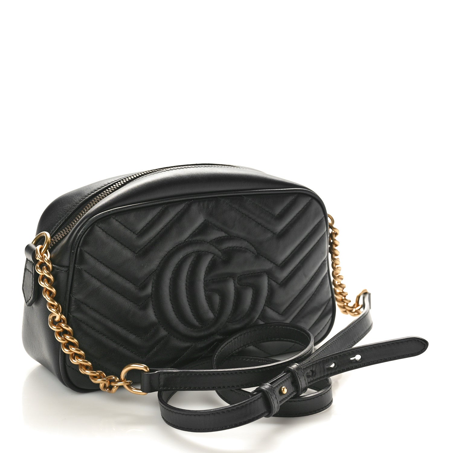 Gucci Calfskin Matelasse Small GG Marmont Chain Shoulder Bag Black 3 of 10