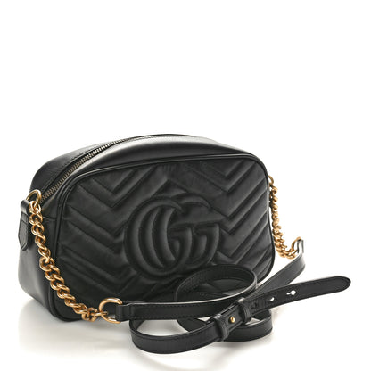 Gucci Calfskin Matelasse Small GG Marmont Chain Shoulder Bag Black 3 of 10