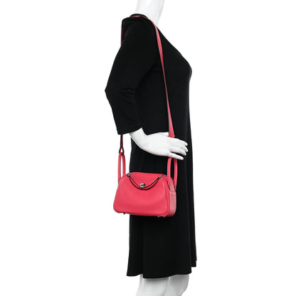 Hermes Taurillon Clemence Mini Lindy 20 Rose Extreme 2 of 12