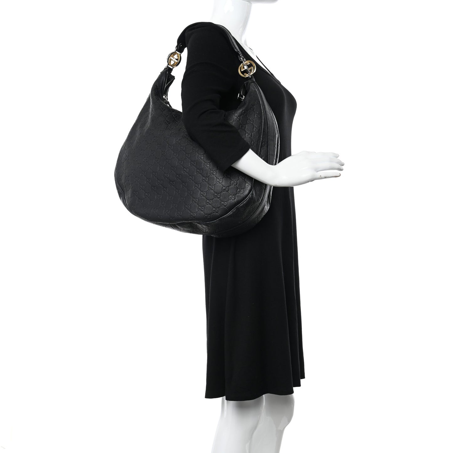 Guccissima Large GG Twins Hobo Black