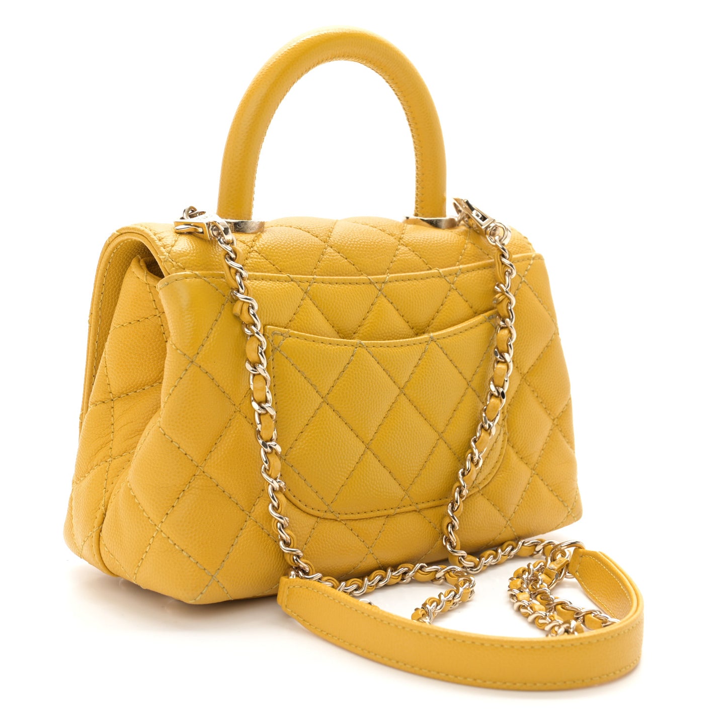 Caviar Quilted Extra Mini Coco Handle Flap Yellow