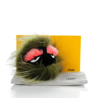 Fendi Fox Mink Rabbit Fur Vitello Flamingo Kooky Monster Bag Bug Charm Verde Multicolor Olive 4 of 4
