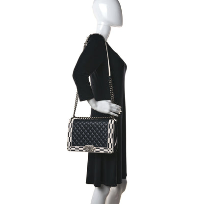 Chanel Calfskin Quilted Checkerboard Trim New Medium Boy Flap Black White 2 of 10